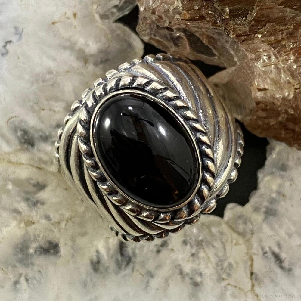 Carolyn Pollack Sterling Silver Oval Black Onyx Decorated Shield Ring For Women